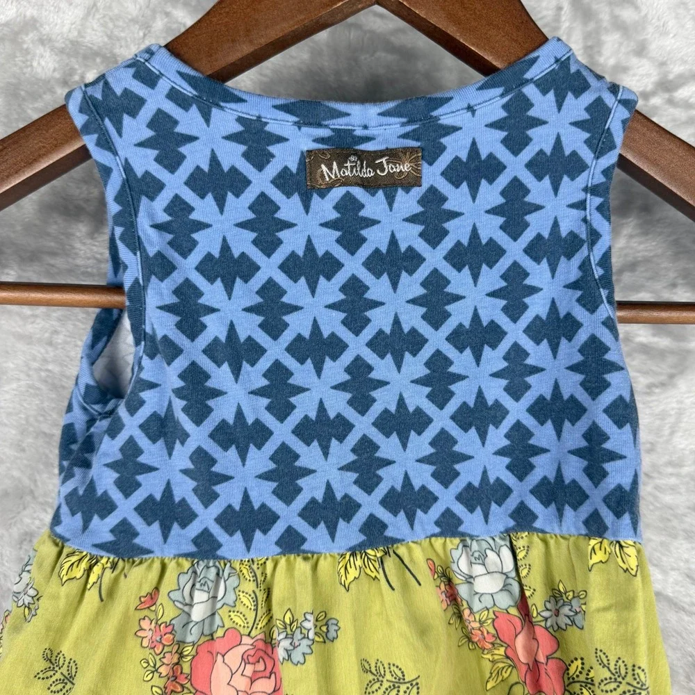 Matilda Jane Girls 18 Months Tiered Ruffle Dress Blue Floral‎ Fan Print